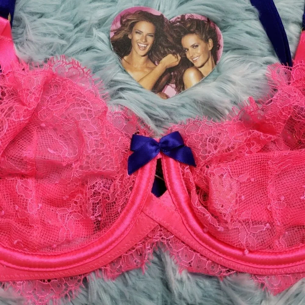 VS Pink Neon Eyelash Lace Unlined Demi Bra
